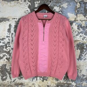 Vintage Together Quarter Zip Sweater Womens Small Pink Pointelle Cable Knit